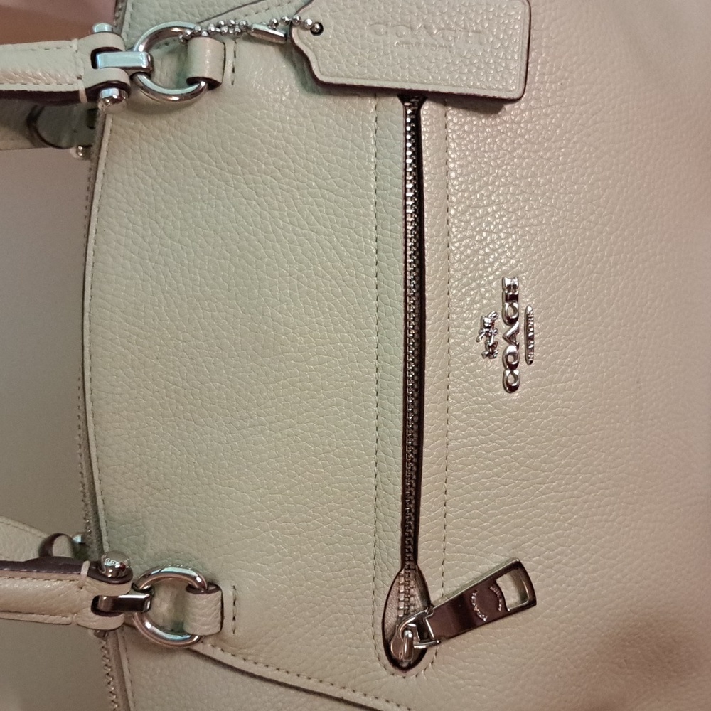 Coach Prairie Soft Seafoam Green Pebble Leather Satchel/Crossbody Like New - Picture 2 of 11